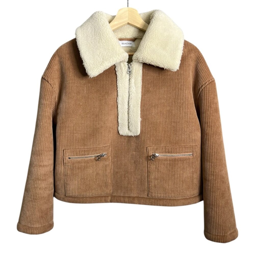 Naadam Women Quarter Zip Corduroy Shearling Jacket Brown XS Quiet Luxury Western